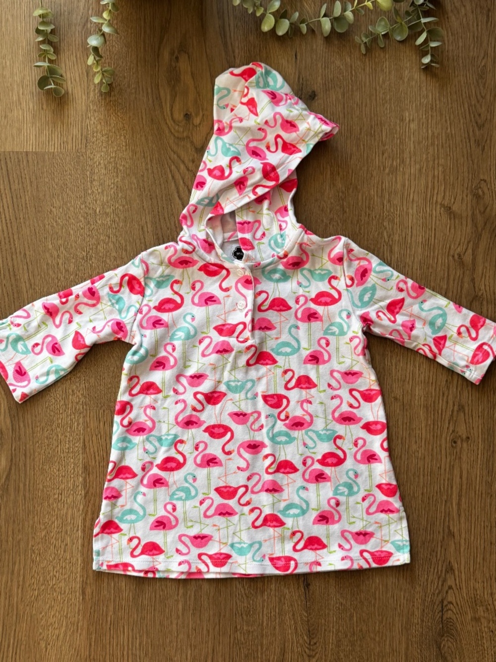 Mud Pie Toddler Girls Flamingo Hooded Beach Cover Up Terry Cover-Up 2T/3T
